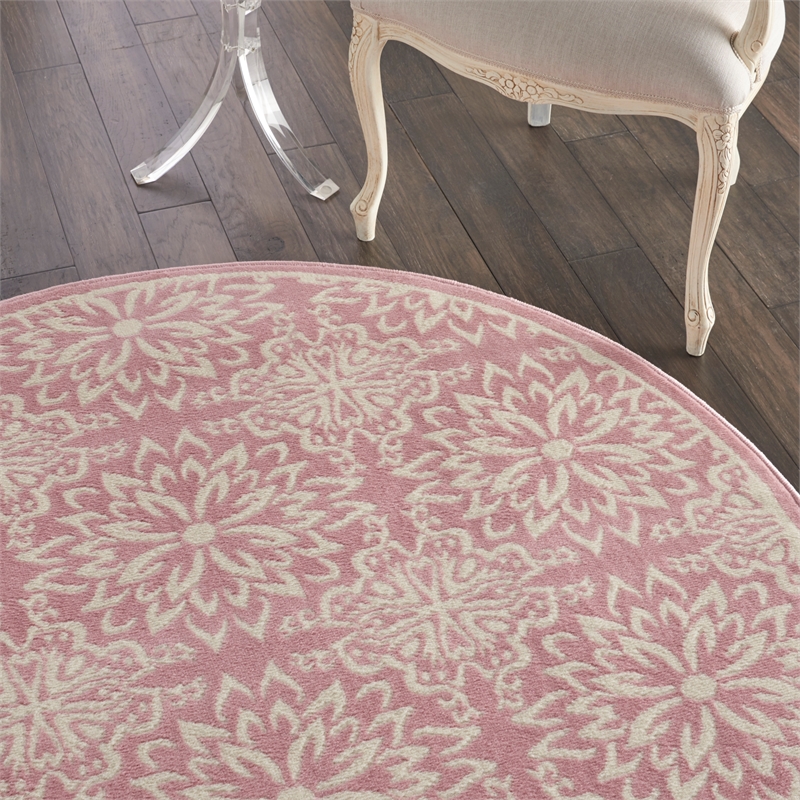 Nourison Jubilant 5' x Round Pink Fabric Farmhouse Area Rug (5' Round)