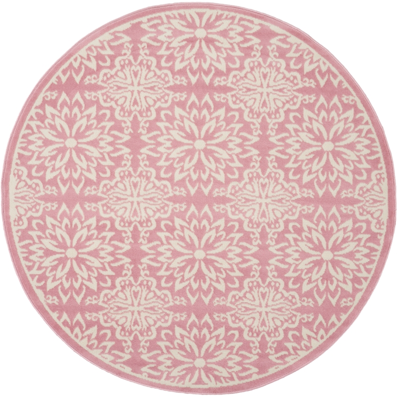 Nourison Jubilant 5' x Round Pink Fabric Farmhouse Area Rug (5' Round)