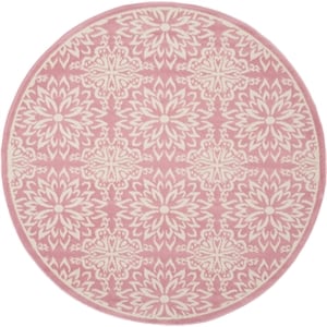 Nourison Jubilant 5' x Round Pink Fabric Farmhouse Area Rug (5' Round)