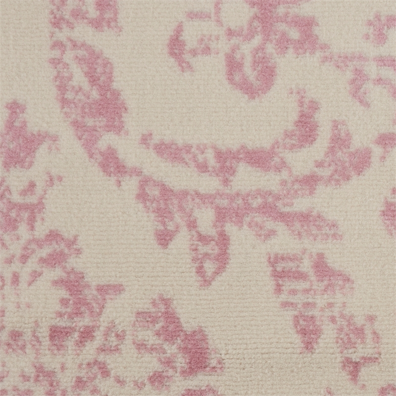 Nourison Jubilant 5' x Round White and Pink Fabric Vintage Area Rug (5' Round)