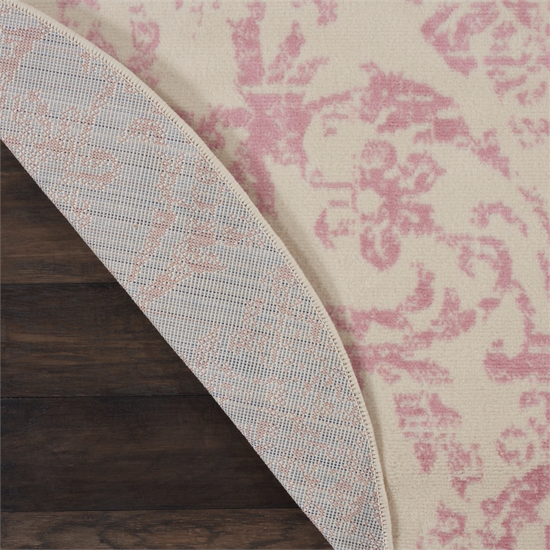 Nourison Jubilant 5' x Round White and Pink Fabric Vintage Area Rug (5' Round)