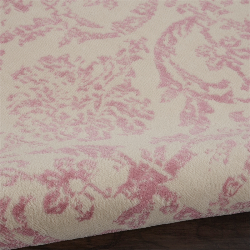 Nourison Jubilant 5' x Round White and Pink Fabric Vintage Area Rug (5' Round)