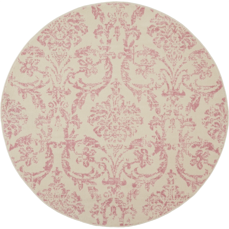 Nourison Jubilant 5' x Round White and Pink Fabric Vintage Area Rug (5' Round)