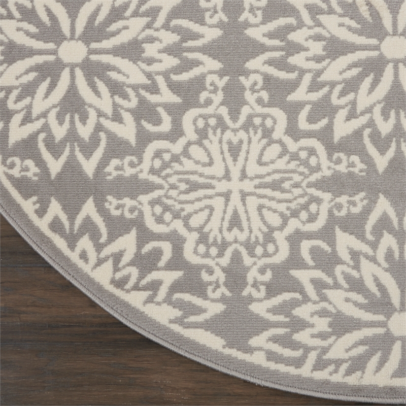 Nourison Jubilant 8' x Round Gray Fabric Farmhouse Area Rug (8' Round)