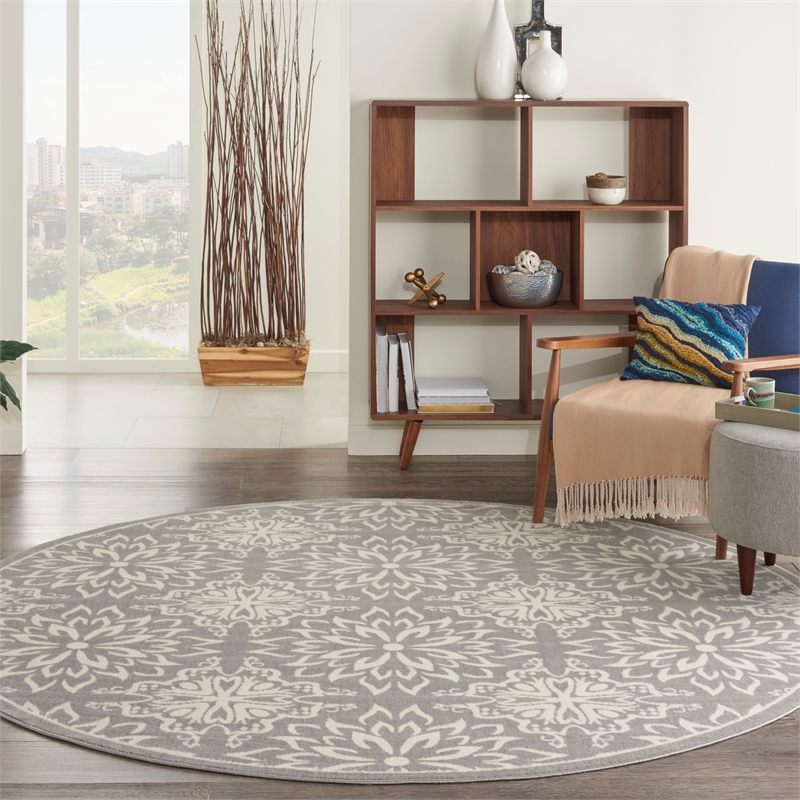 Nourison Jubilant 8' x Round Gray Fabric Farmhouse Area Rug (8' Round)