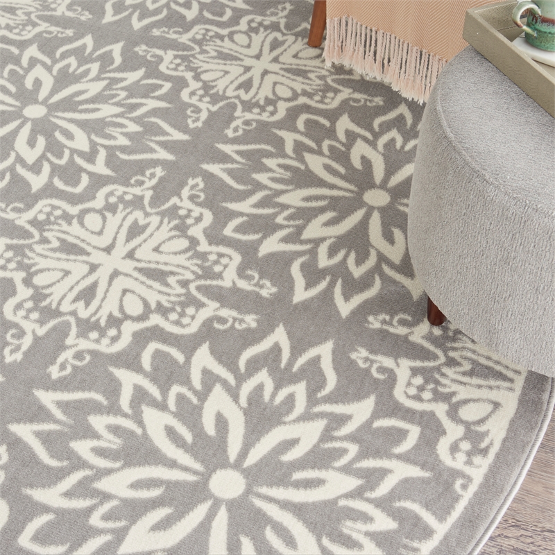 Nourison Jubilant 8' x Round Gray Fabric Farmhouse Area Rug (8' Round)