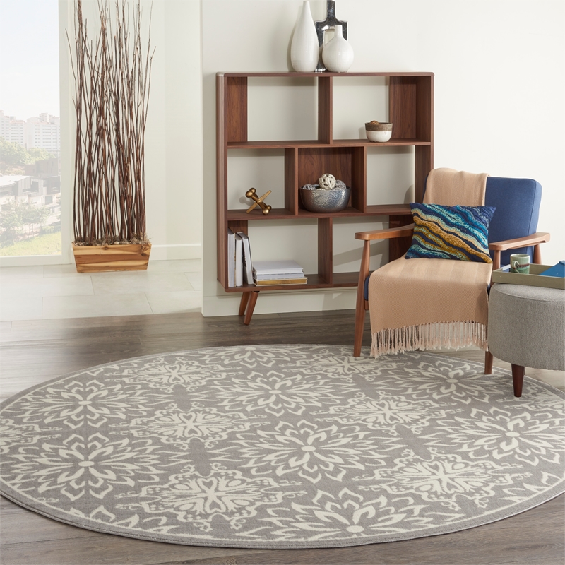 Nourison Jubilant 8' x Round Gray Fabric Farmhouse Area Rug (8' Round)