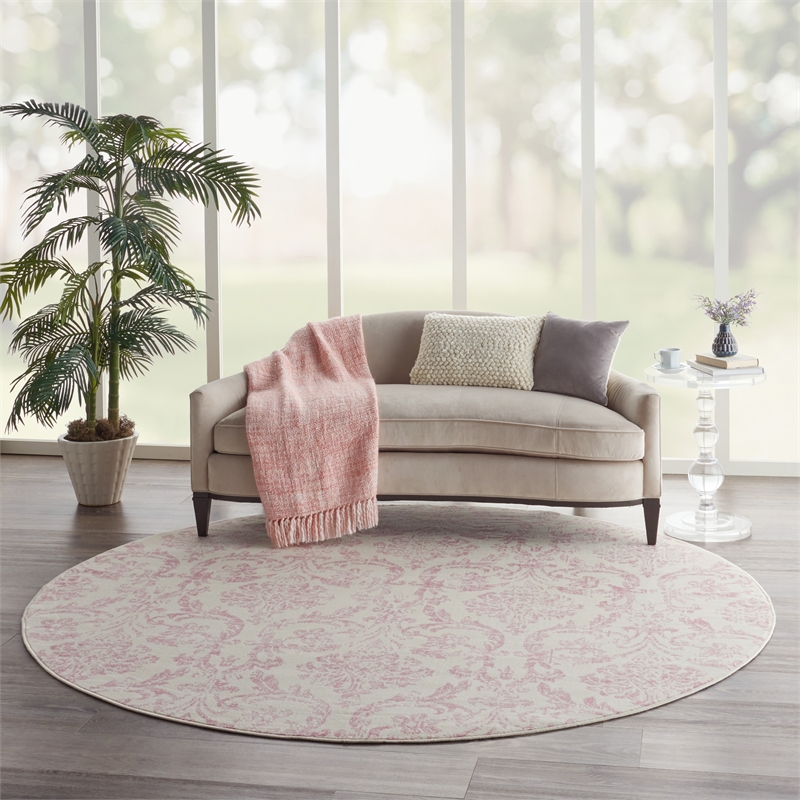 Nourison Jubilant 8' x round Ivory/Pink Vintage Indoor Rug Polypropylene