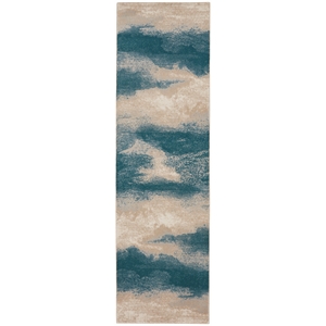 Nourison Maxell 2'2&quot x 7'6&quot Ivory/Teal Modern Indoor Rug