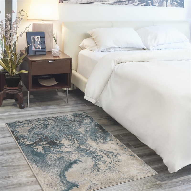 Nourison Maxell 3' x 5' Ivory/Teal Modern Indoor Rug Polyester