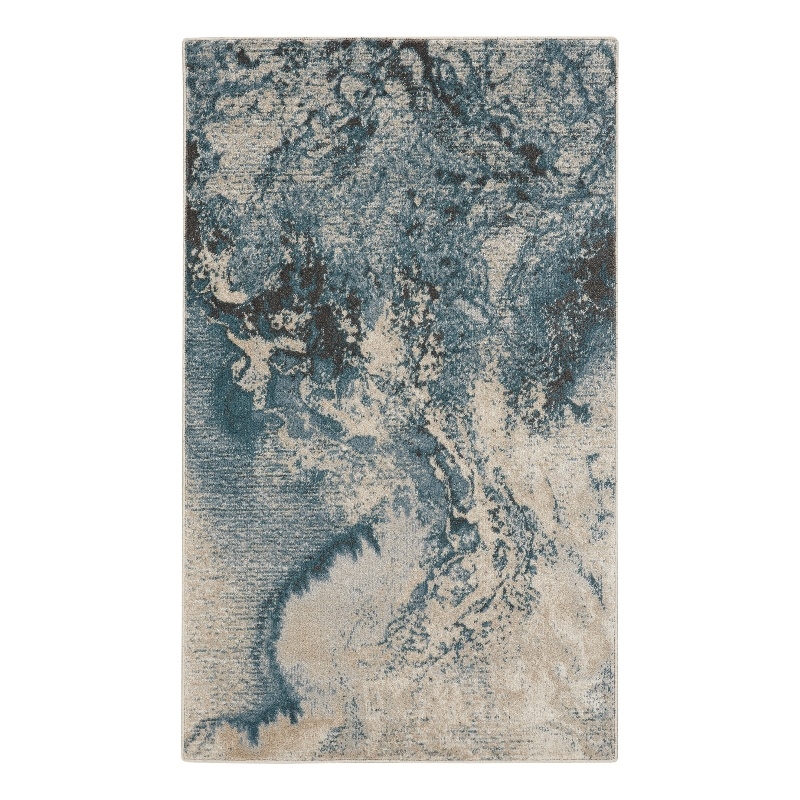 Nourison Maxell 3' x 5' Ivory/Teal Modern Indoor Rug Polyester