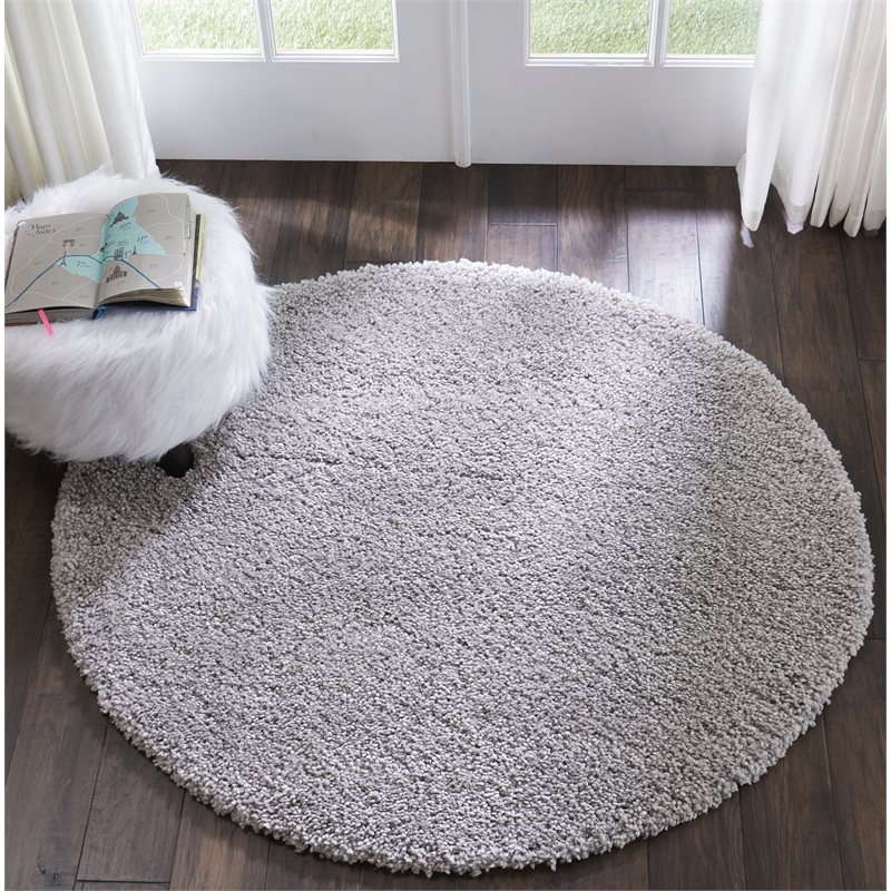 Nourison Malibu Shag 4' x ROUND Silver Grey Shag Indoor Rug