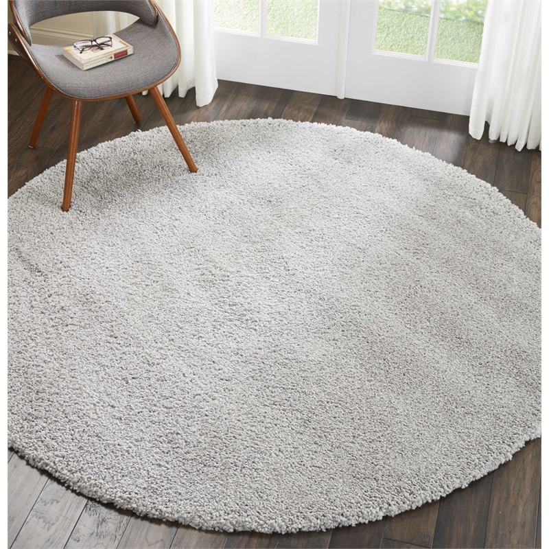 Nourison Malibu Shag 4' x ROUND Silver Grey Shag Indoor Rug