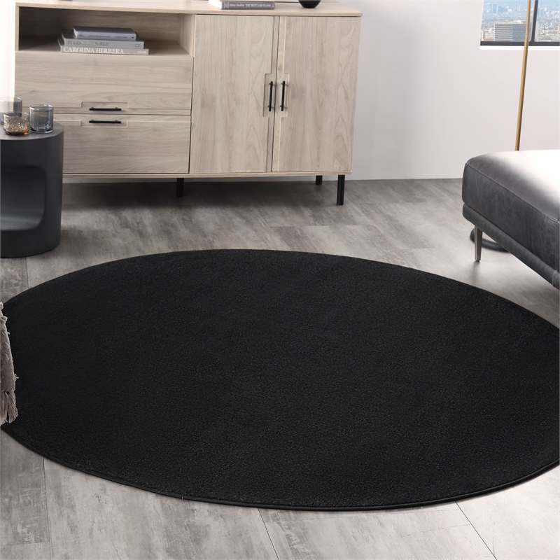 Nourison Essentials 6' x Round Black Fabric Outdoor Area Rug (6' Round)