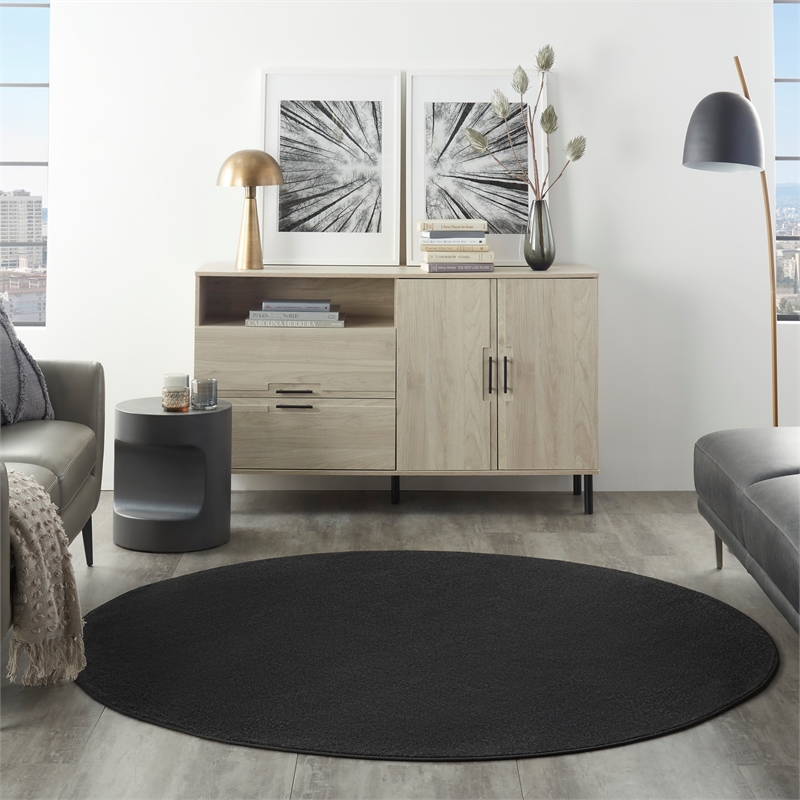 Nourison Essentials 6' x Round Black Fabric Outdoor Area Rug (6' Round)