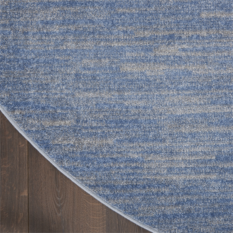 Nourison Essentials 6' x Round Blue Gray Fabric Outdoor Area Rug (6' Round)