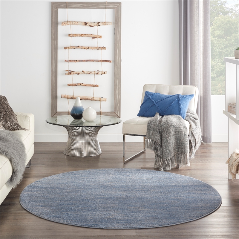 Nourison Essentials 6' x Round Blue Gray Fabric Outdoor Area Rug (6' Round)