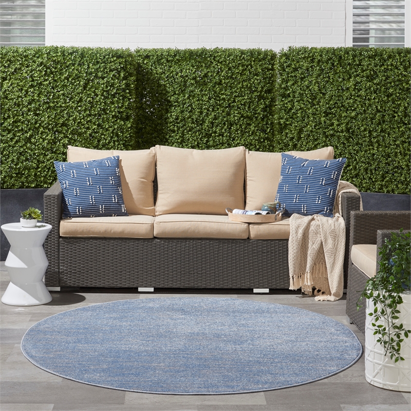 Nourison Essentials 6' x Round Blue Gray Fabric Outdoor Area Rug (6' Round)