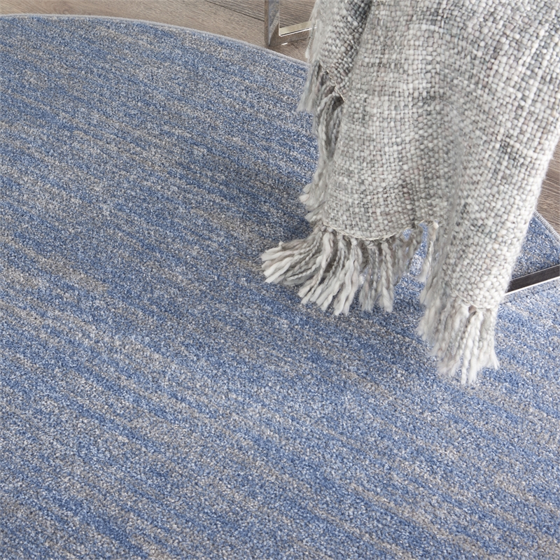 Nourison Essentials 6' x Round Blue Gray Fabric Outdoor Area Rug (6' Round)