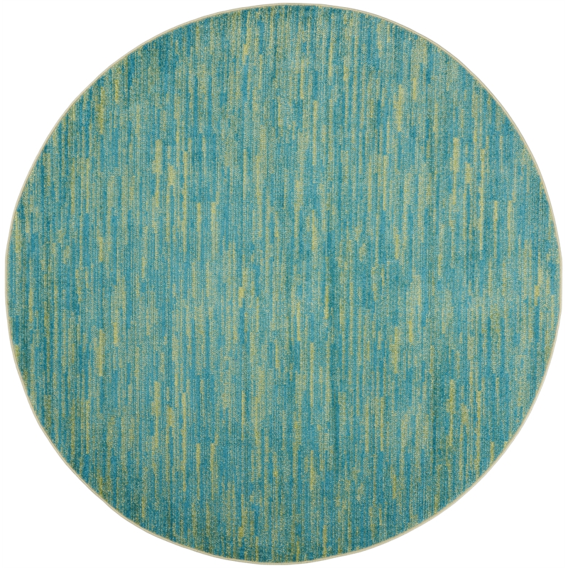 Nourison Essentials 8' x Round Blue Green Fabric Outdoor Area Rug (8' Round)