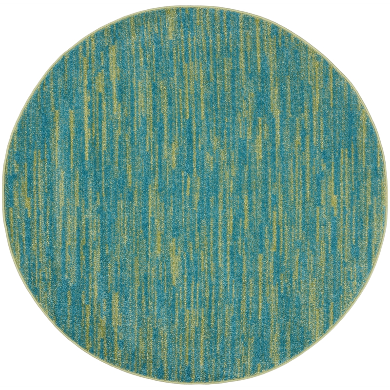 Nourison Essentials 4' x Round Blue Green Fabric Outdoor Area Rug (4' Round)
