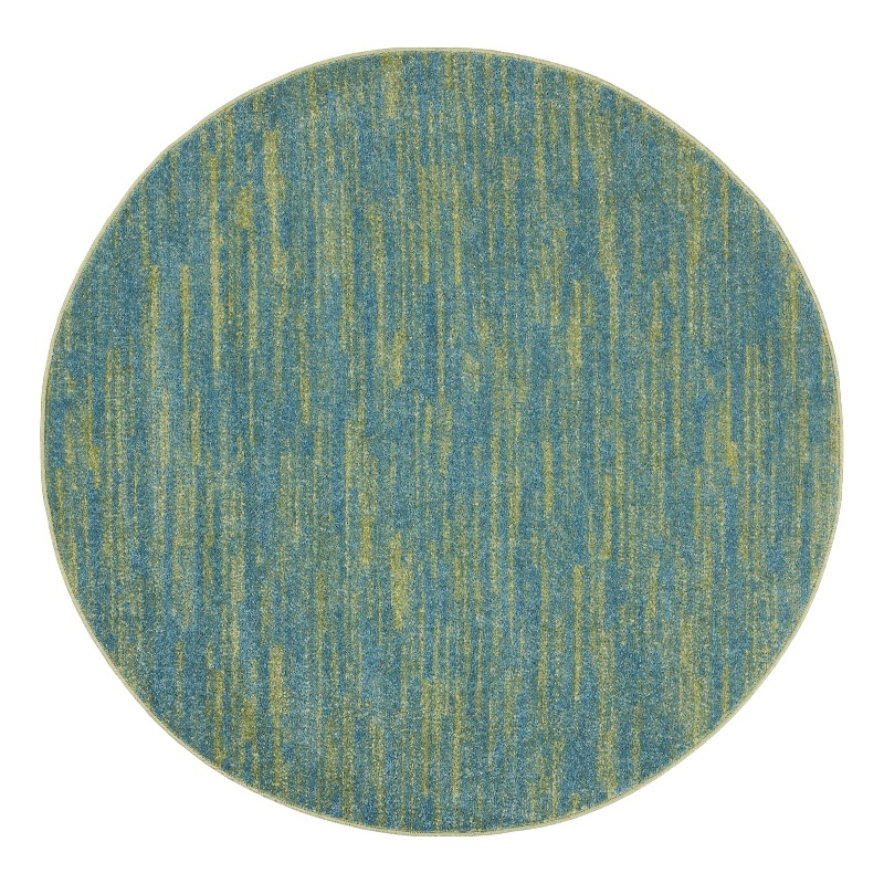 Nourison Essentials 4' x Round Blue Green Fabric Outdoor Area Rug (4' Round)