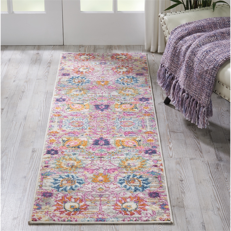 Nourison Passion 6' Runner Pink and Gray Fabric Bohemian Area Rug (6' Runner)