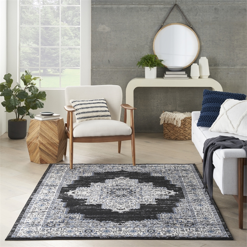 Nourison Passion 5' x 7' Black Ivory Fabric Vintage Area Rug (5' x 7')
