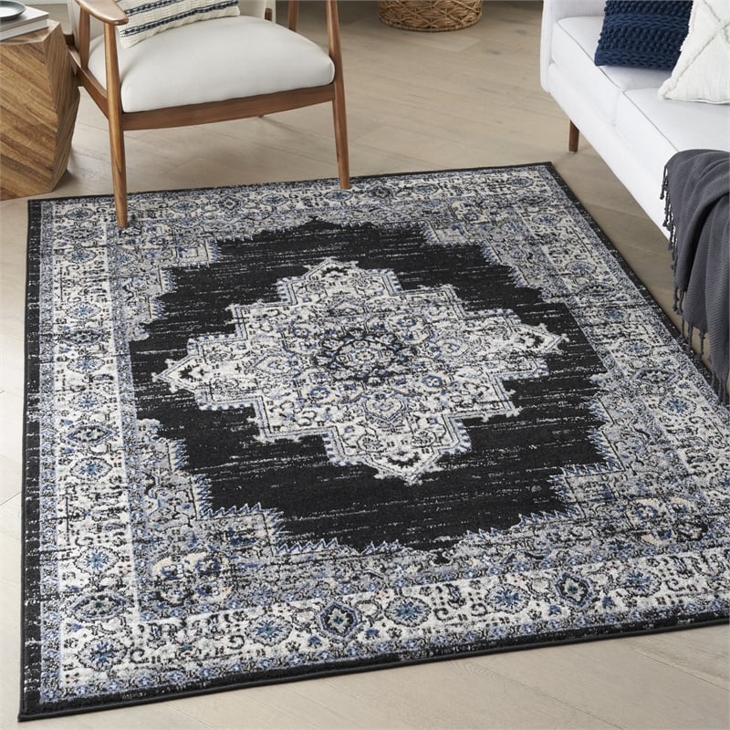 Nourison Passion 5' x 7' Black Ivory Fabric Vintage Area Rug (5' x 7')