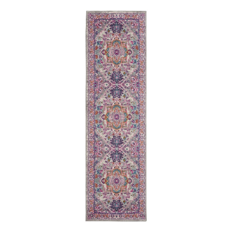 Nourison Passion 8' Runner Gray and Pink Fabric Bohemian Area Rug (8' Runner)