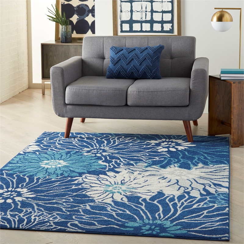 nourison passion 4' x 6' navy ivory fabric contemporary area rug (4' x 6')