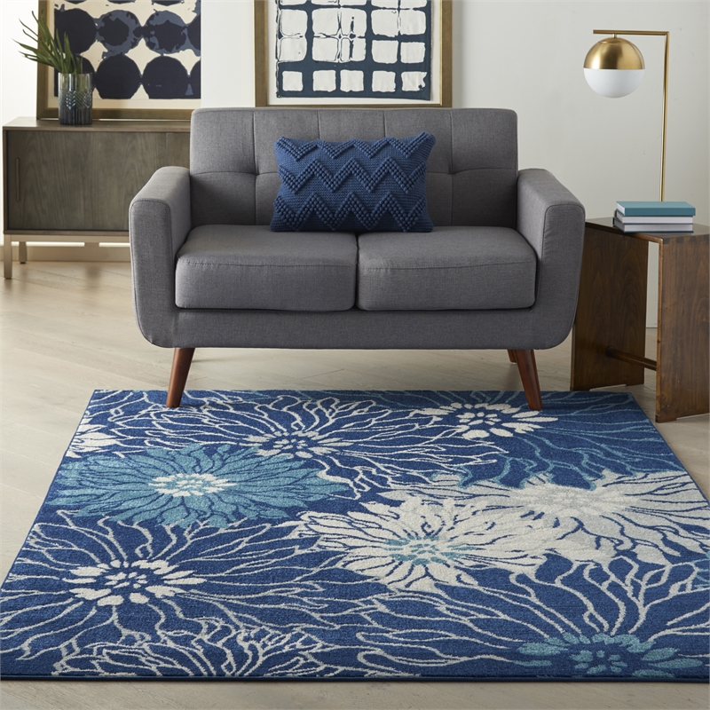 nourison passion 4' x 6' navy ivory fabric contemporary area rug (4' x 6')