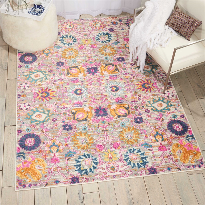 Nourison Passion 4' x 6' Pink and Gray Fabric Bohemian Area Rug (4' x 6')