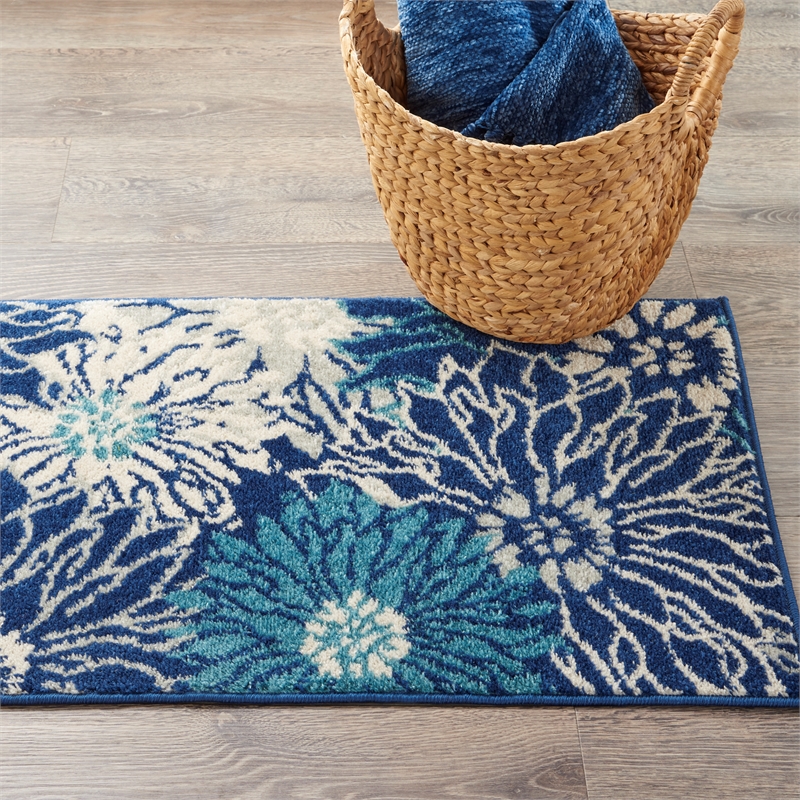 nourison passion 2' x 3' navy ivory fabric contemporary area rug (2' x 3')