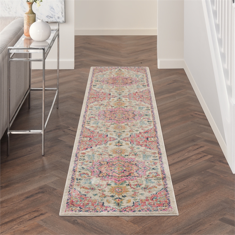 Nourison Passion 10' Runner Ivory Pink Fabric Bohemian Area Rug (10' Runner)