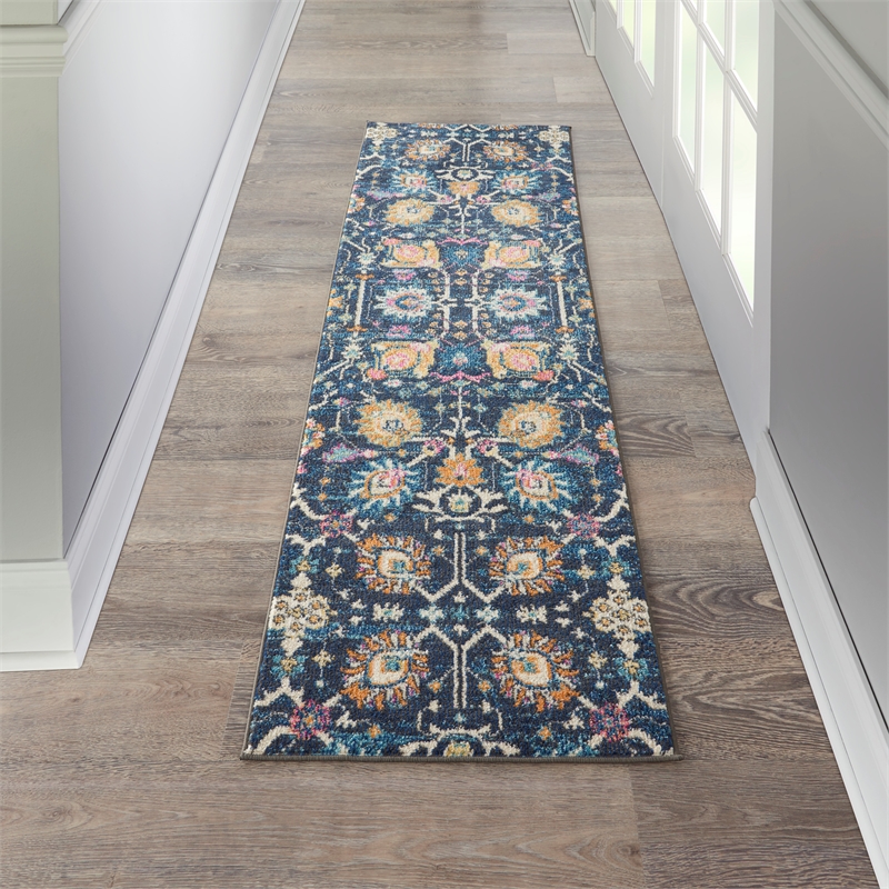 Nourison Passion 8' Runner Navy and Blue Fabric Bohemian Area Rug (8' Runner)