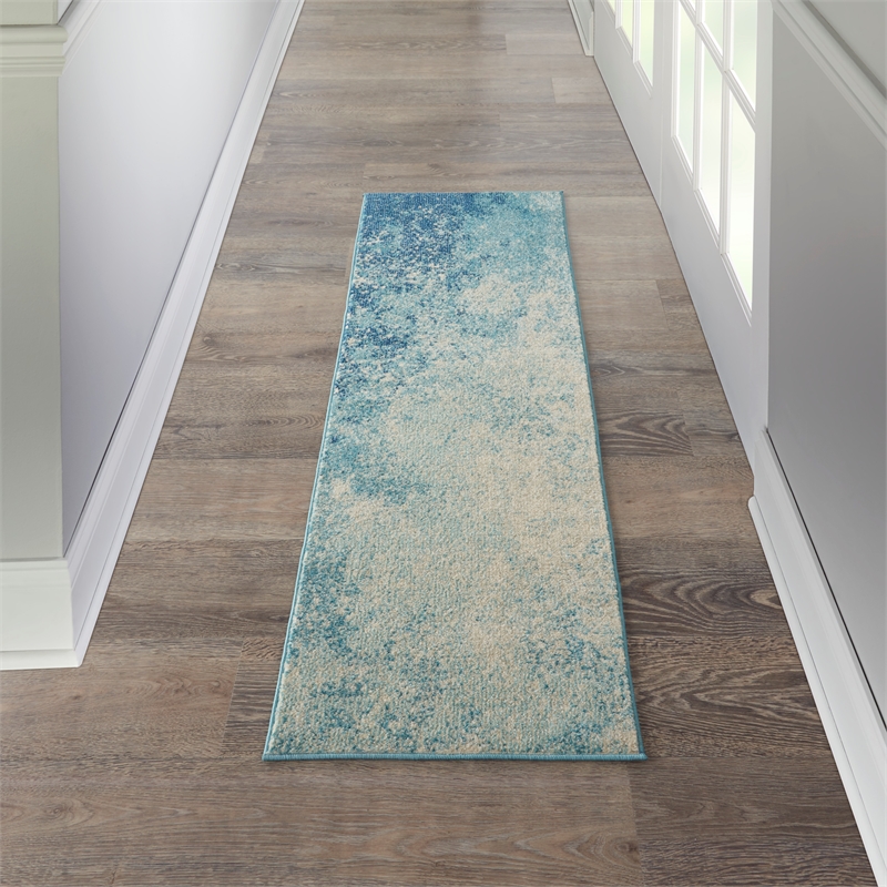 Nourison Passion 8' Runner Navy Light Blue Fabric Modern Area Rug (8' Runner)