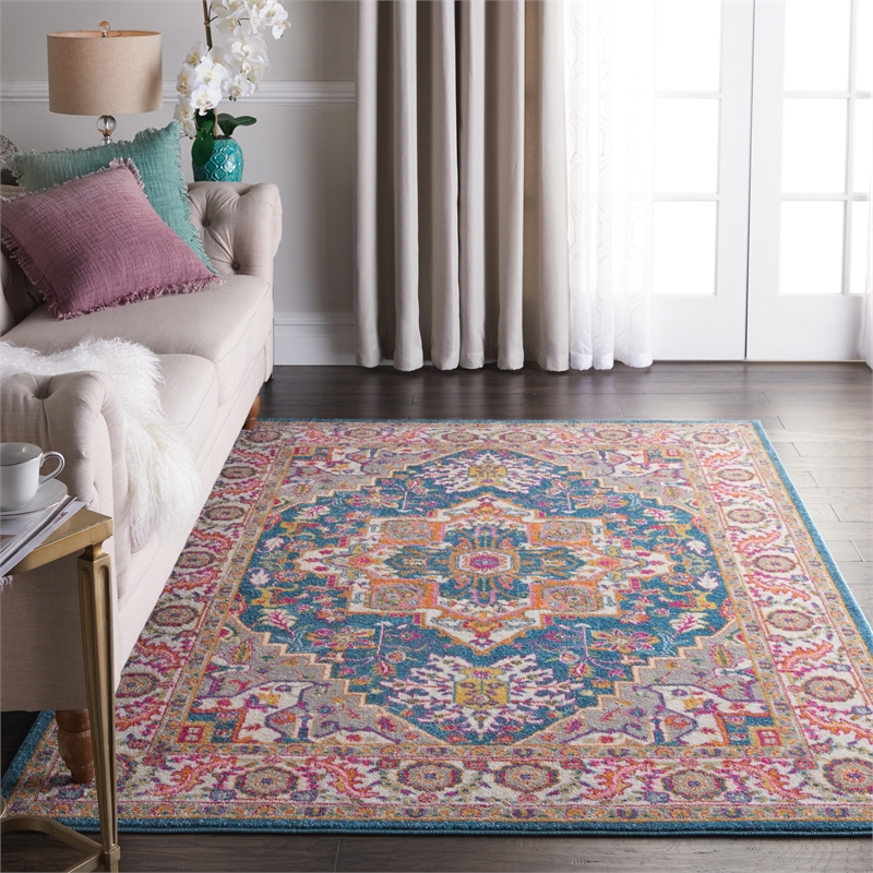 nourison passion 4' x 6' teal multicolor fabric bohemian area rug (4' x 6')