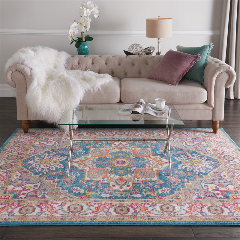 nourison passion 4' x 6' teal multicolor fabric bohemian area rug (4' x 6')