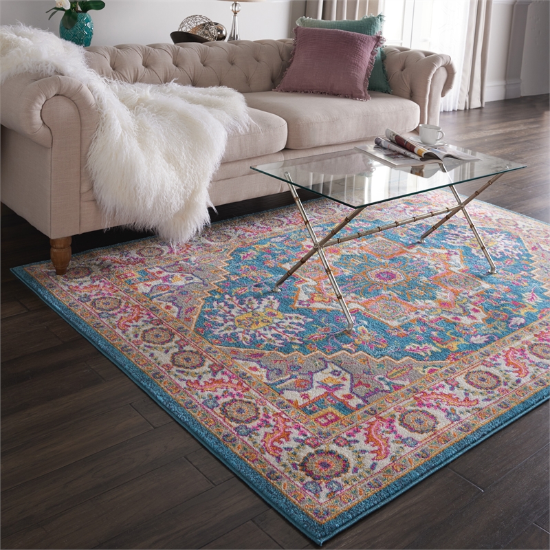 nourison passion 4' x 6' teal multicolor fabric bohemian area rug (4' x 6')