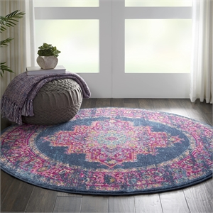 Nourison Passion 4' x Round Blue Fabric Bohemian Area Rug (4' Round)