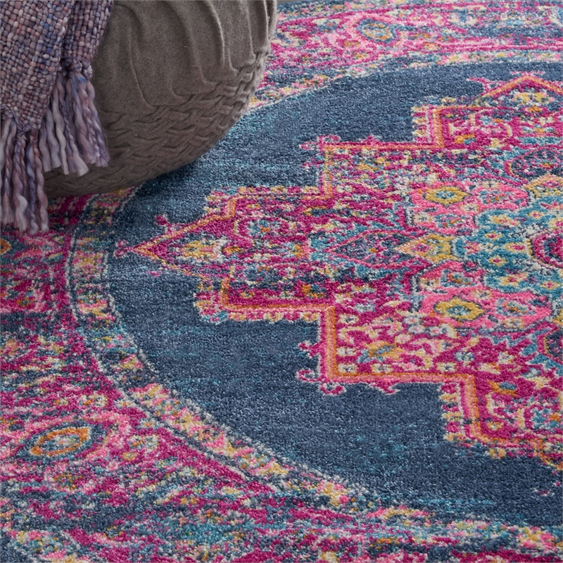 Nourison Passion 4' x Round Blue Fabric Bohemian Area Rug (4' Round)