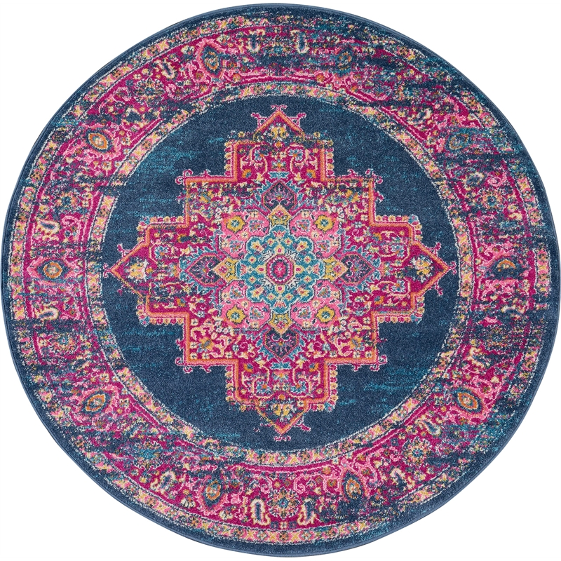 Nourison Passion 4' x Round Blue Fabric Bohemian Area Rug (4' Round)