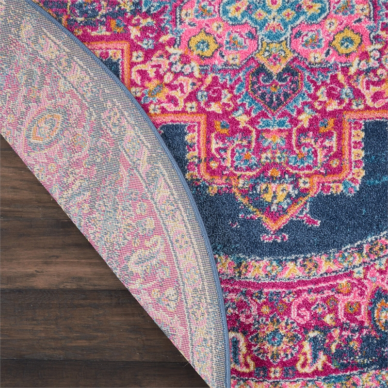 Nourison Passion 4' x Round Blue Fabric Bohemian Area Rug (4' Round)