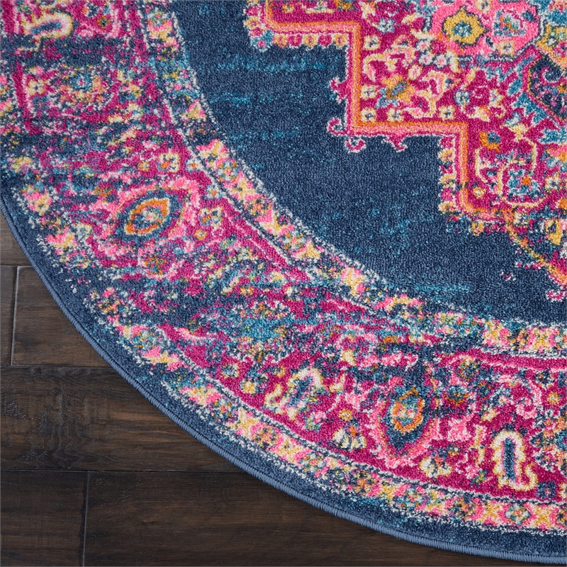 Nourison Passion 4' x Round Blue Fabric Bohemian Area Rug (4' Round)