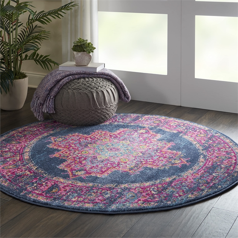 Nourison Passion 4' x Round Blue Fabric Bohemian Area Rug (4' Round)