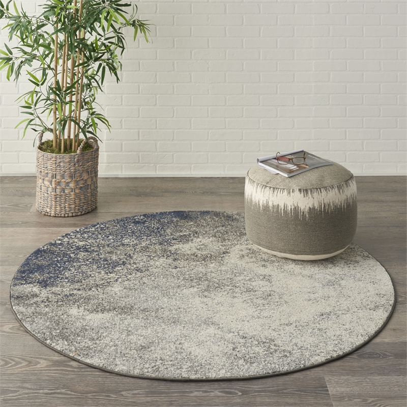 Nourison Passion 4' x Round Charcoal Ivory Fabric Modern Area Rug (4' Round)