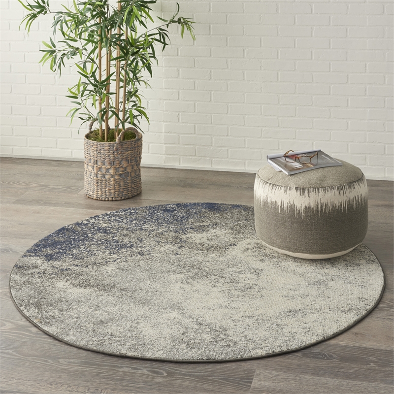 Nourison Passion 4' x Round Charcoal Ivory Fabric Modern Area Rug (4' Round)