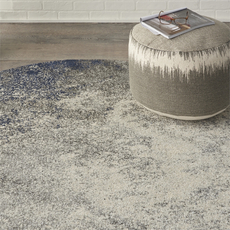 Nourison Passion 4' x Round Charcoal Ivory Fabric Modern Area Rug (4' Round)