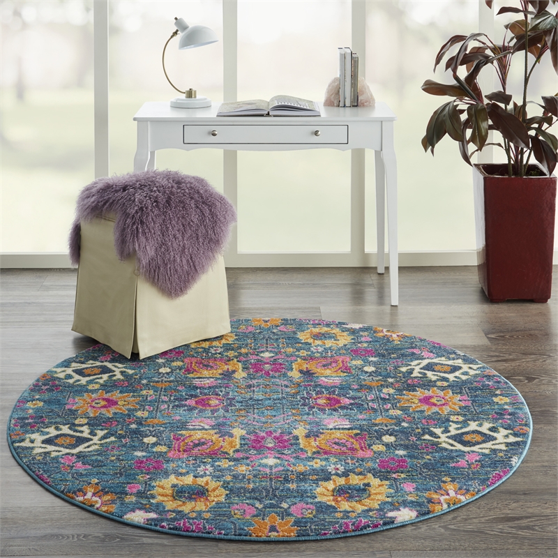 Nourison Passion 4' x Round Denim Fabric Bohemian Area Rug (4' Round)